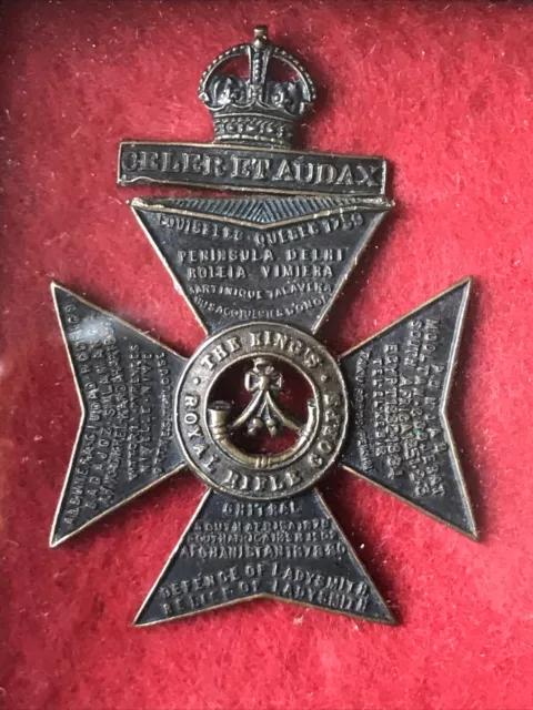 Kings Royal Rifle Corps Original Cap Badge Original Mounted Framed & Glazed 2