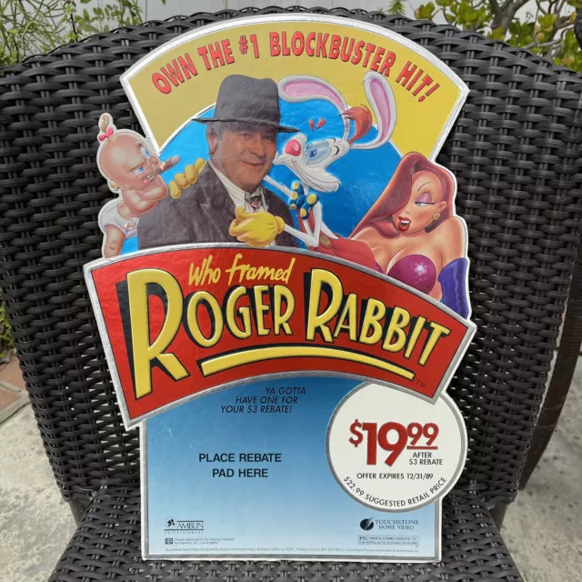 Rare Vintage Who Framed Roger Rabbit Store Display Standee Counter Sign VHS 1989