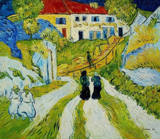 Ölbild, Dorfstraße, Spaziergang Vincent van Gogh HANDGEMALT F:50x60cm 2