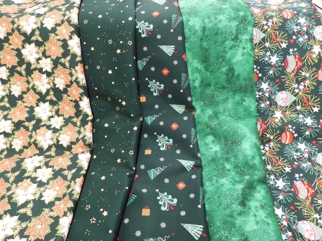 Tessuto Cotone Fantasie Natalizie Fondo Verde Scuro H140Cm Cucito Creativo Hobby