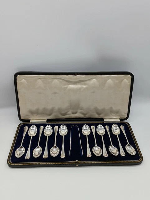Antique Sterling Silver Set Of 12 Teaspoons Sheffield 1918/28