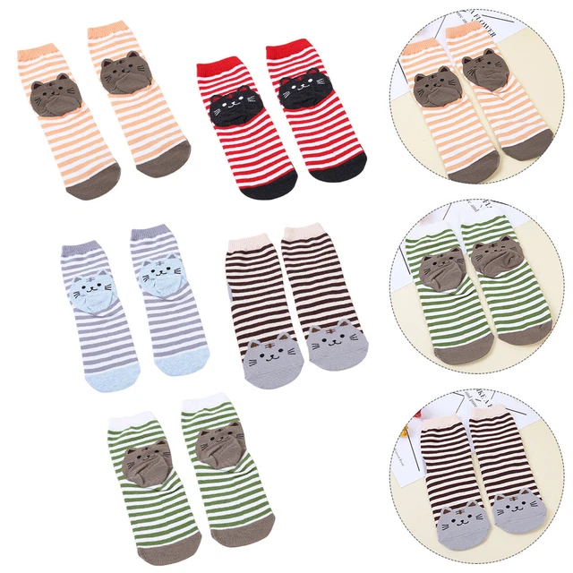 5 Pairs Calf High Socks Cat Tube Socks Womens Stocking Stockings