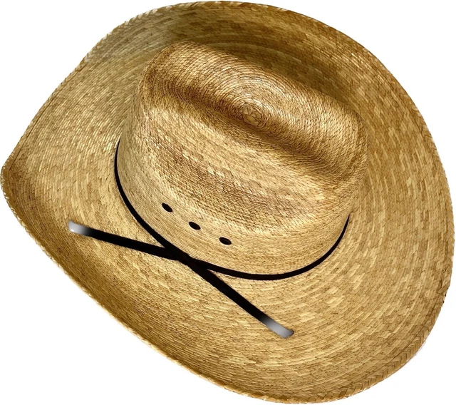 Vintage Atwood Hereford Straw Cowboy Hat Low Crown 7 3/8 Long Oval Tan