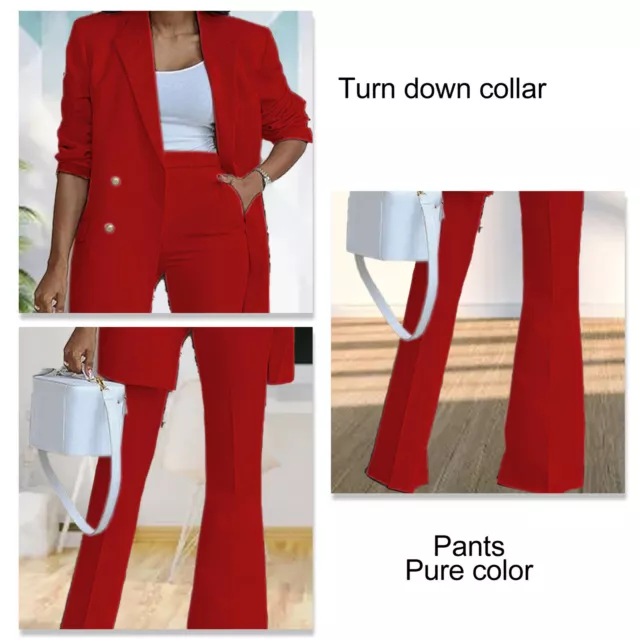 (Rosso M) Donna 2 Pezzi Abito Colore Semplice Pantaloni Gamba Larga Collare Giù GFL