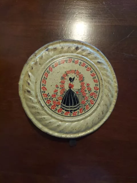 Vintage Tin Stove Pipe Chimney FLUE COVER - Victorian Lady & Red Flowers - used