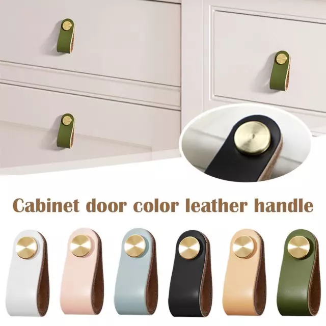 Cowhide Leather Cabinet Handle Dresser Drawer Door Pull Furniture Knobs n