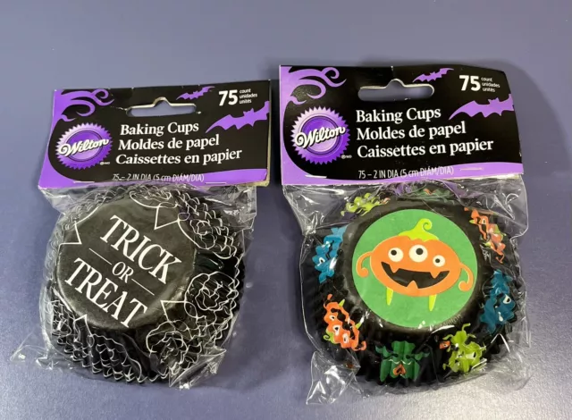 Wilton Halloween Baking Cups Lot Of 2 - 75 ct. each 150 liners Trick Treat NOS
