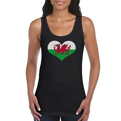 Wales Welsh Love Heart Girls Women's Ladies Tank Top Vest T Shirt Black