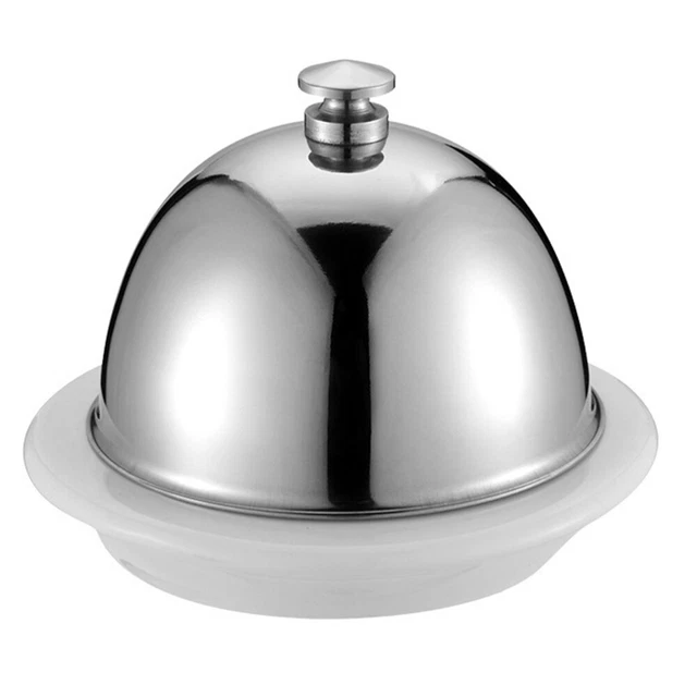 Bandeja de mantequilla de cerámica con cúpula de acero inoxidable porcelana redonda