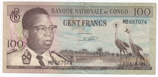 '786 Ending Holy Number From Reverse Starting' Congo 100 Francs, 1964, XF Rare