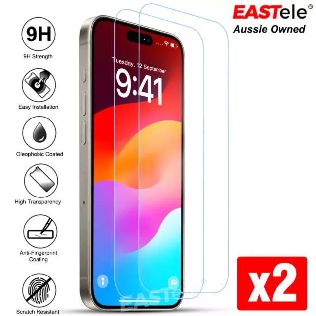 2xTempered Glass Screen Protector For iPhone 15 14 13 12 11 Pro XS Max XR 8 Plus