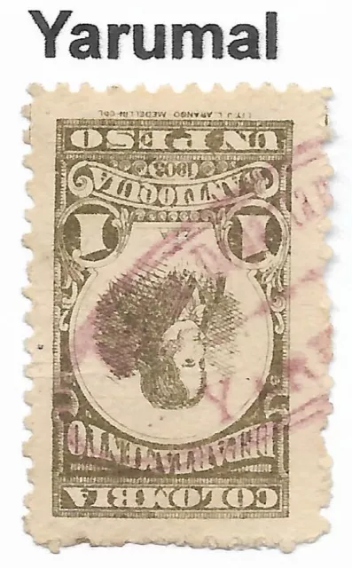 Antioquia. 1903 1 Peso Olive-Grey. Sg : 166. Gebraucht“ Yarumal " Oval Stempel