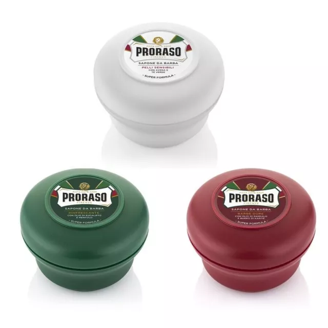 PRORASO Shaving Soap TRIPLE PACK | Red, White and Green Bowl |150ml Jar