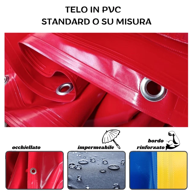 Telone In PVC Rinforzato 650gr/mq - 5x8 Metri Con Occhielli In Alluminio | Impermeabile E Resistente | Made In Italy - Foto 7