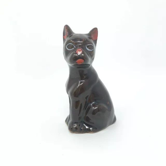 Redware Boxer Dog Miniature Statue Ceramic Brown Earthenware Japan Primitive 3”
