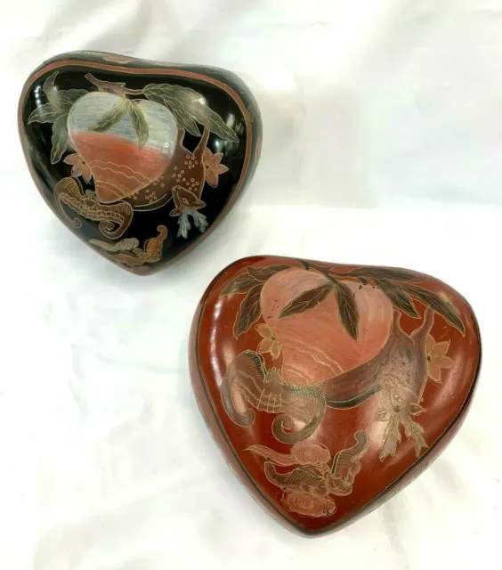 Vintage Chinese Hand Painted Heart Shape Lacquer Box