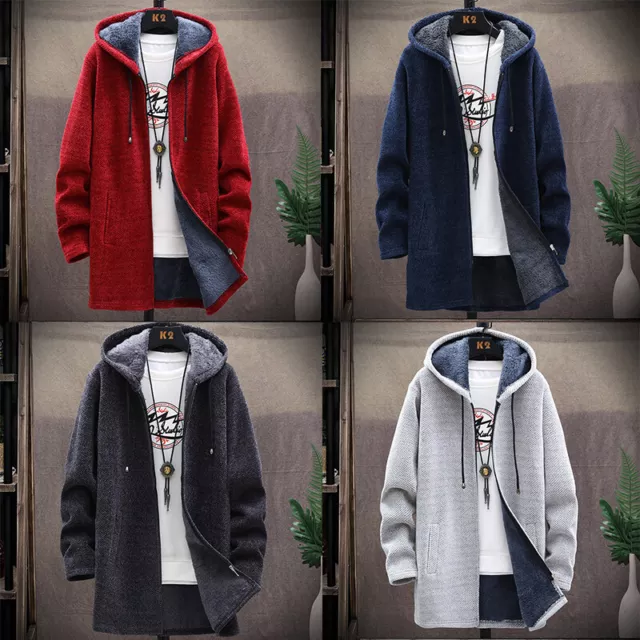Men's Thick Warm Fleece Lined Hooded Hoodie Winter Zip Up Coat Jacket Sweatshirt