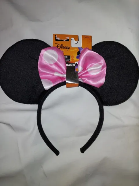 New Minnie Mouse Ears Headband Dark Black with Pink Bow. Ages 3 and up