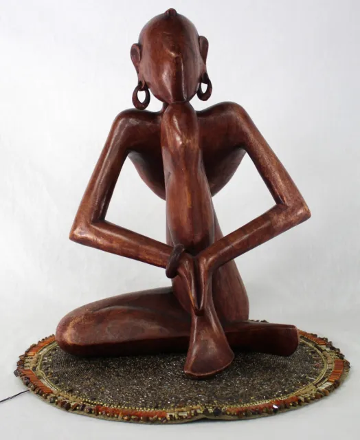 Indonesia Abstract Wood Carved Sculpture Figurine African Native Split Back 16"