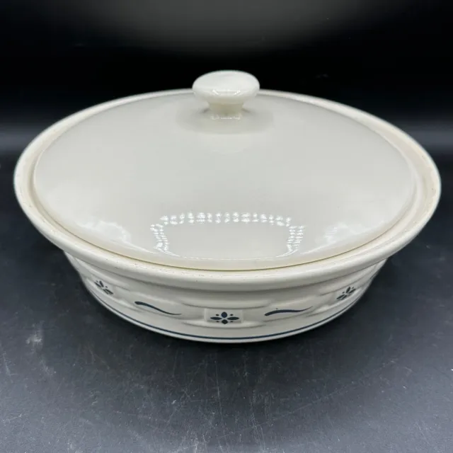 Longaberger Pottery Ivory Woven Traditions Blue 2 Qt Covered Casserole USA