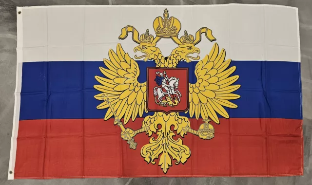 Fahne Flagge Russland mit Wappen - 90 x 150 cm