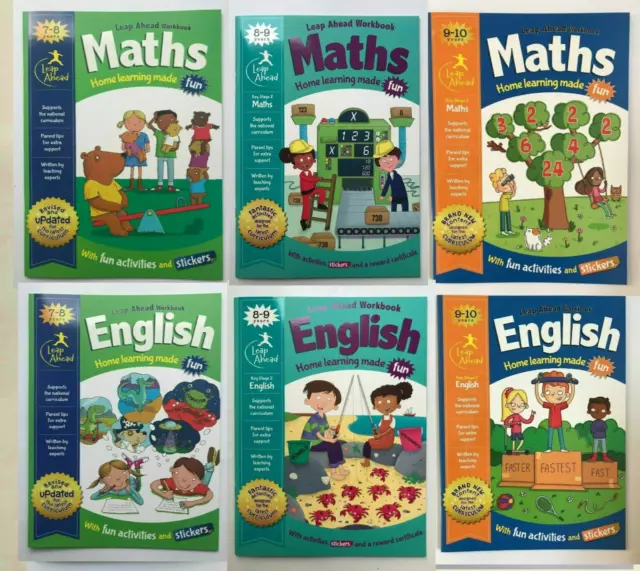 Leap Ahead Maths & English Home Learning Set of 6 Workbooks kids Age 7-10 years