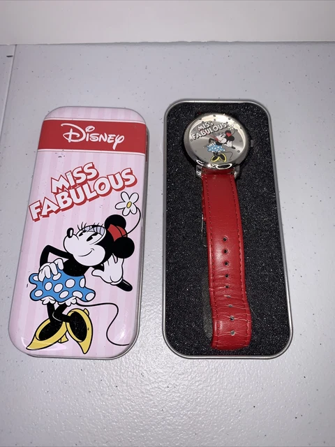 2008 Avon Disney Minnie Mouse Miss Fabulous Analog Watch In Tin Red Band