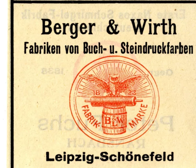 Berger & Wirth Leipzig Fabriken von Buch-u.Steindruckfarben Trademark 1908