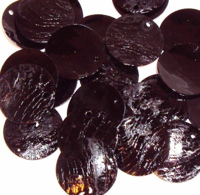 S214 Black Mussel Shell 20mm Top-Drilled Round Coin Drop Focal Beads 22pc