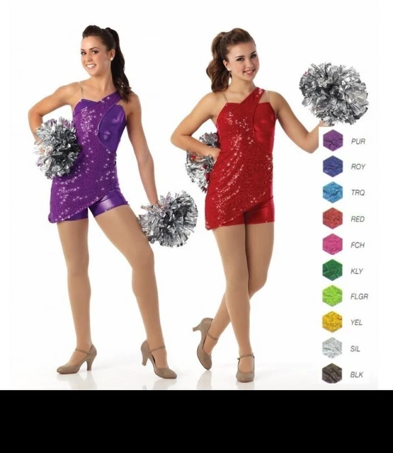 Fired Up BLACK Adult 2XL Dance Team Costume Foil UNITARD w/Sequin Overlay