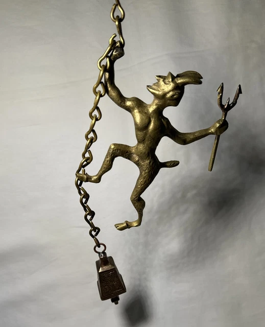 VICTORIAN BRASS DEVIL Satan Chimney Fireplace Damper Pull & Chain