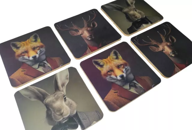 Set of 6 Forest Animal Coasters - Elegant coaster pack (10cm x 10cm)