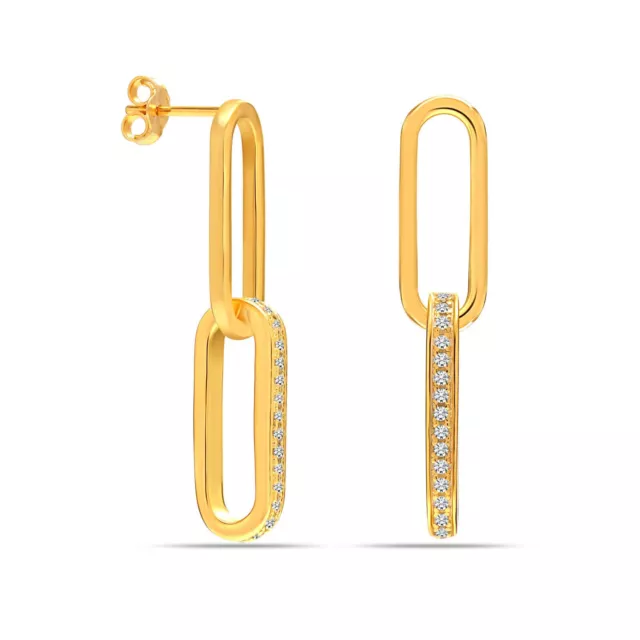 14K Gold-Plated Zirconia Link Stud Drop Earrings for Women 925 Sterling Silver