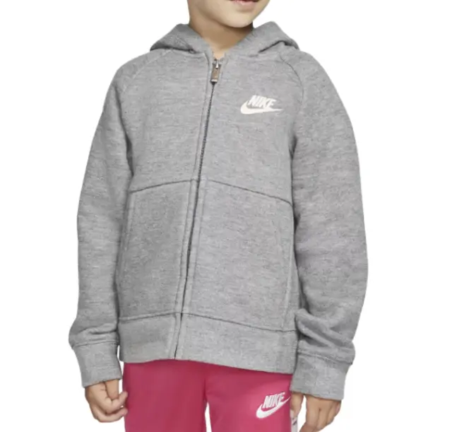 Nike Hoodie Toddler Girls NSW Sportswear Full Zip Fleece Sweatshirt Grey 4 to 6