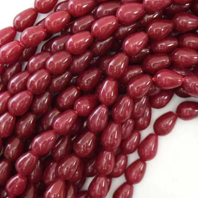 9mm ruby red jade teardrop beads 15.5" strand