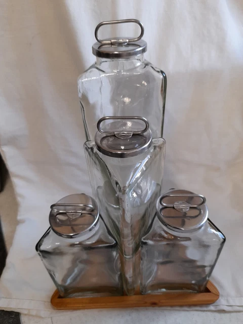 Dreieckiges getöntes grünes Glas Aufbewahrungsglas Set. Seltener Vintage