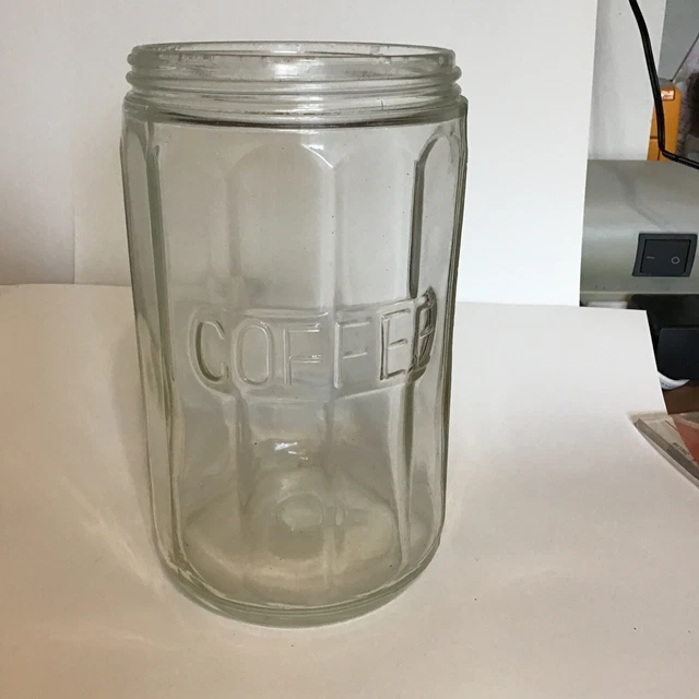 Vintage Glass Paneled Embossed COFFEE Hoosier Canister Jar w/o Lid 6” Tall Nice