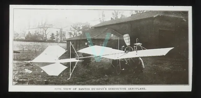 Antique Glass Magic Lantern Slide - "Santos Dumont's Diminutive Aeroplane"