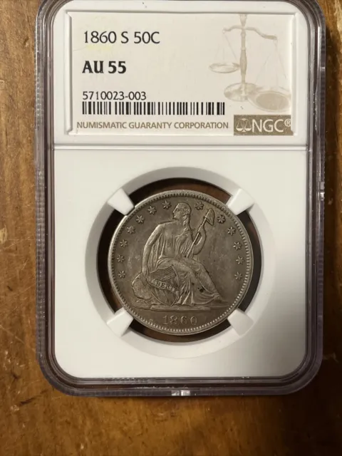 1860 S Seated Liberty Half Dollar NGC AU 55