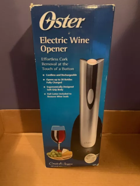 NIB Oster Electric Wine Bottle Opener Cordless Corkscrew Remover