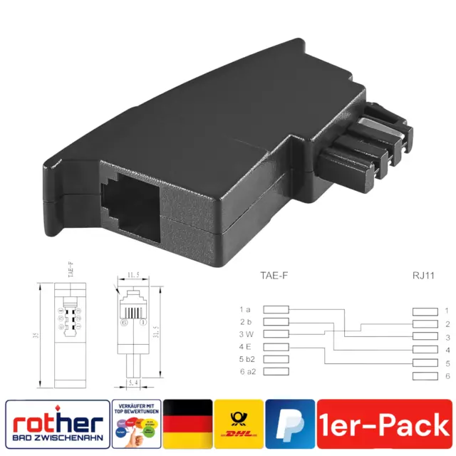 Telefon-Adapter TAE F-Stecker > RJ11 (6P4C) Kupplung (1er-Pack)