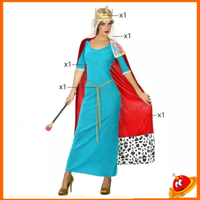 Costume Carnevale Halloween Donna Ragazza Regina Principessa Azzurra  Tg 36-46