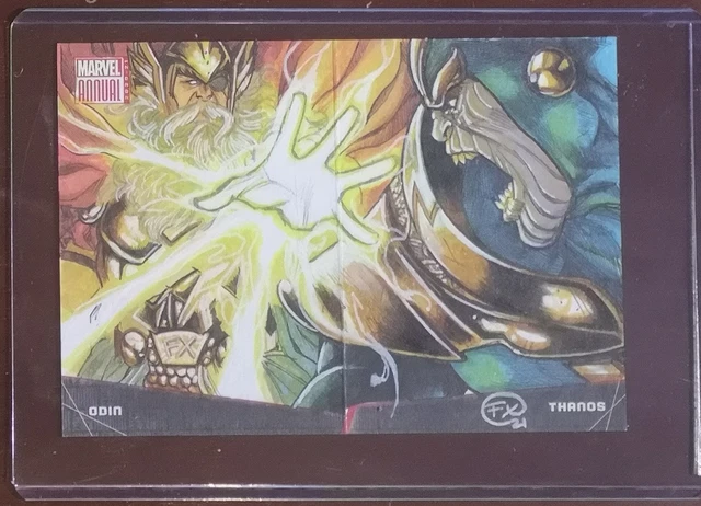 2020-21  Marvel Annual Battle Booklet Sketch Card Odin vs Thanos by Effix
