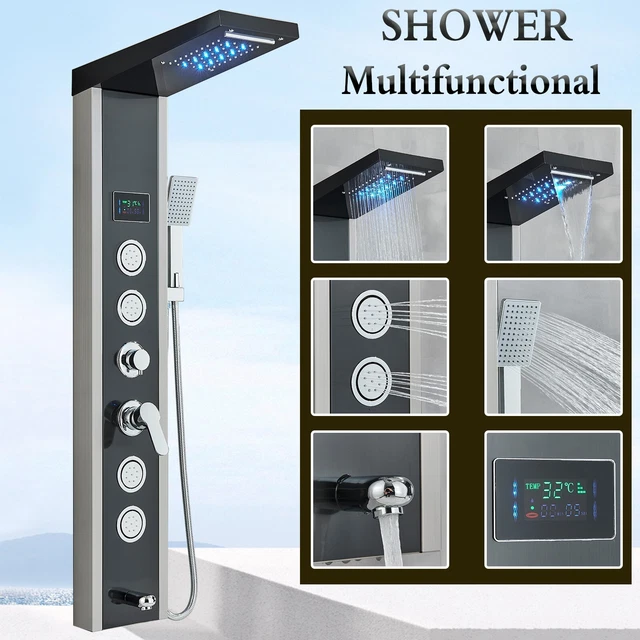 Pannello Doccia Idromassaggio LED Colonna Doccia Set in Acciaio Inox Con Display