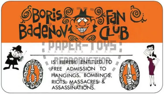 Boris Badenov Fan Club Membership Card - Modified Reprint