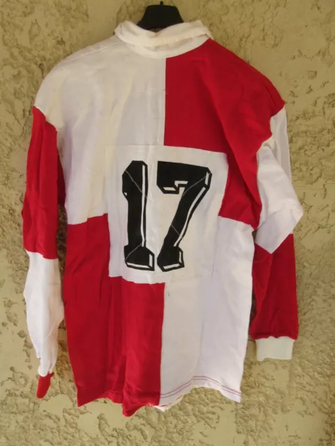 Maillot rugby à damier blanc rouge vintage porté n°17 coton années 80 shirt XL