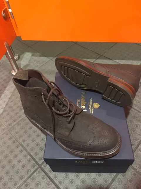 LOAKE BEDALE Dark Brown Waxed Suede Brogue Boots Size UK 8 EURO 42