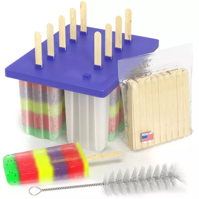 USA BPA FREE Frozen Popsicle Molds, Ice Cream Pop Maker Freezer Tray Fruit Kit