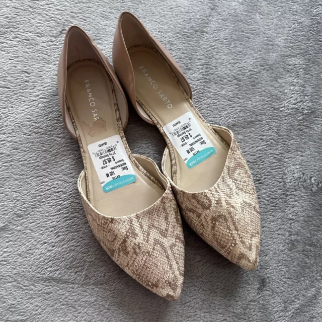 Franco Sarto Hawk D'orsay Snake Print Pointed Toe Flats Women's size 10