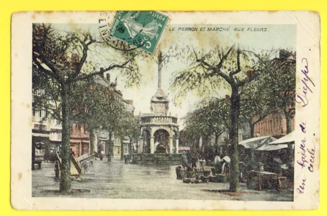 cpa RARE BELGIQUE LIÈGE Le Perron et MARCHÉ aux FLEURS